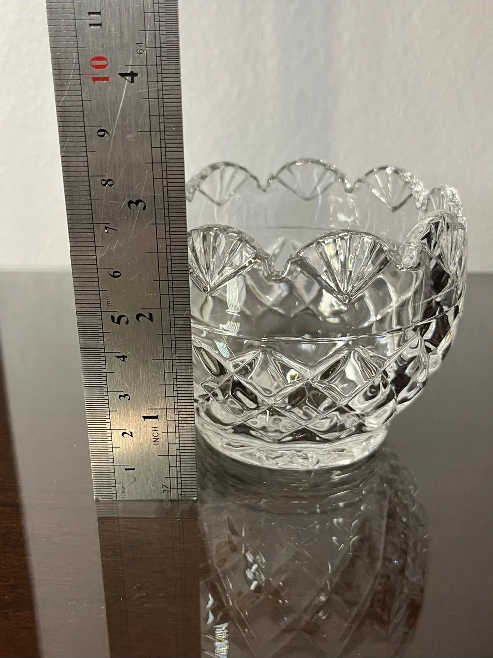 Shannon 24% Lead Crystal Small Bowl or Votive, Scallop Candy Dish Vase Bohemian